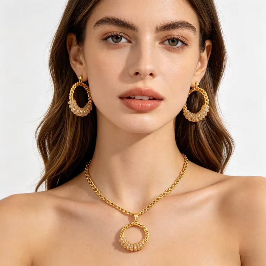 Schmuck-Set Halskette mit Anhängern und Ohrringe, Gold, Kristall, Damen - Bild 2