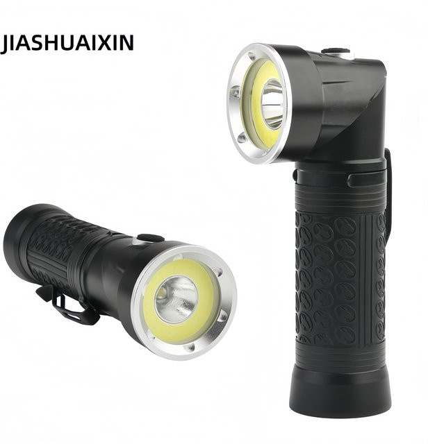 JIASHUAIXIN LED-Taschenlampe mit 4 Modi, faltbare Arbeitsleuchte und magnetischem Schwanz, taktische Inspektionsleuchte in Schwarz - Bild 1