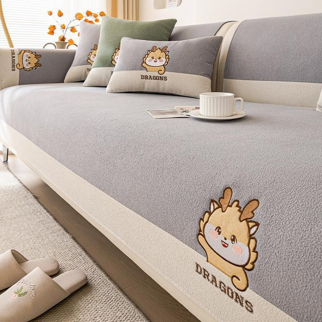 Super Six Teddy Samt Kissenbezug mit Cartoon-Stickerei in Grau, rutschfest, 70 x 70 cm - Bild 1