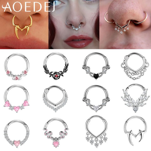 AOEDEJ Nasenring Edelstahl, Roségold, Kristall, Schlangenform - Bild 1