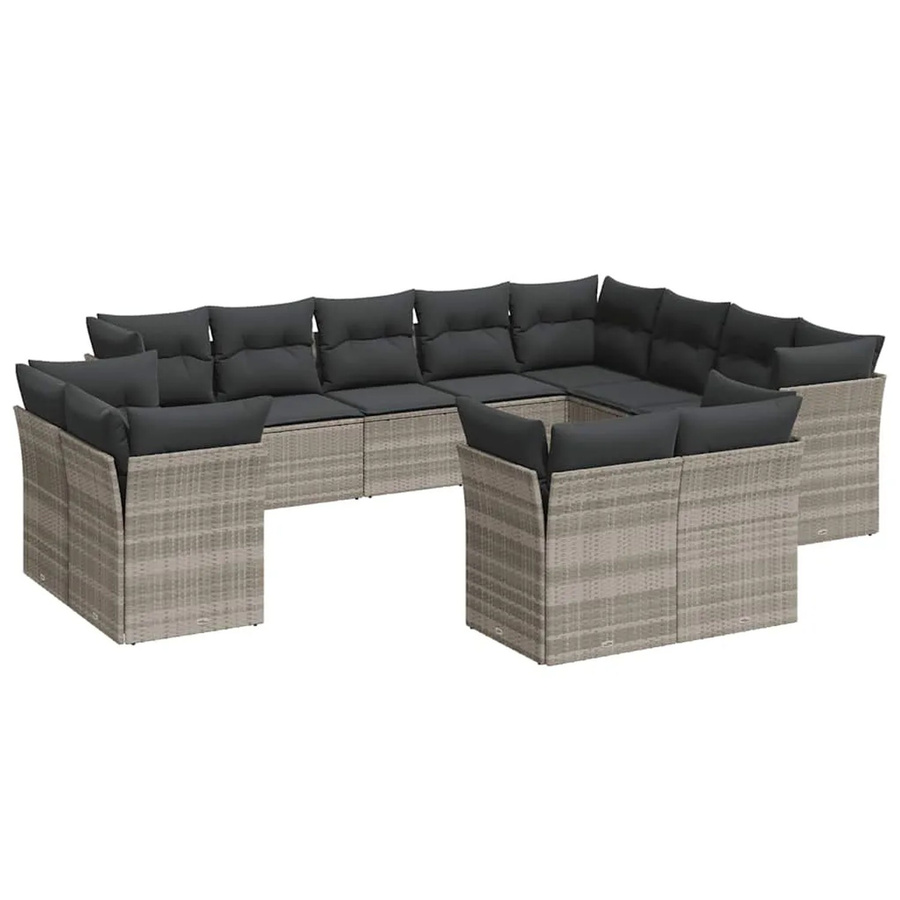 vidaXL 12-teilige Garten-Sofagarnitur aus Poly-Rattan in Hellgrau mit Kissen aus Polyester und pulverbeschichtetem Stahl - Bild 2