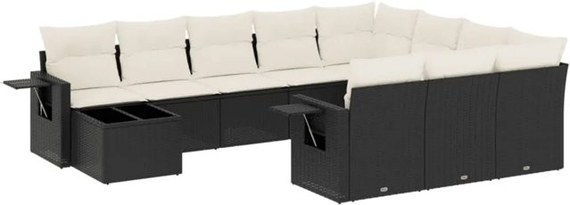vidaXL 11-tlg Garten-Sofagarnitur aus Polyrattan mit Kissen in Schwarz-Creme - Bild 1