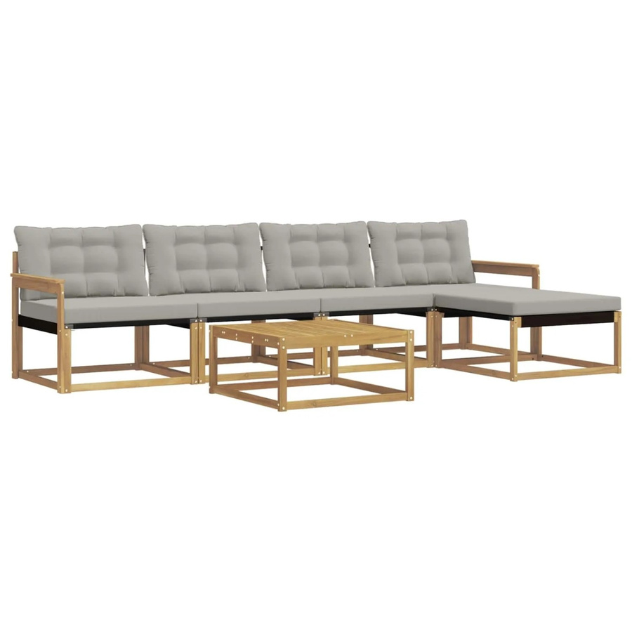 vidaXL Outdoor-Sofagarnitur 6-teilig aus Akazienholz mit Textilene und Polstern in Weiß-Hellgrau - Bild 2