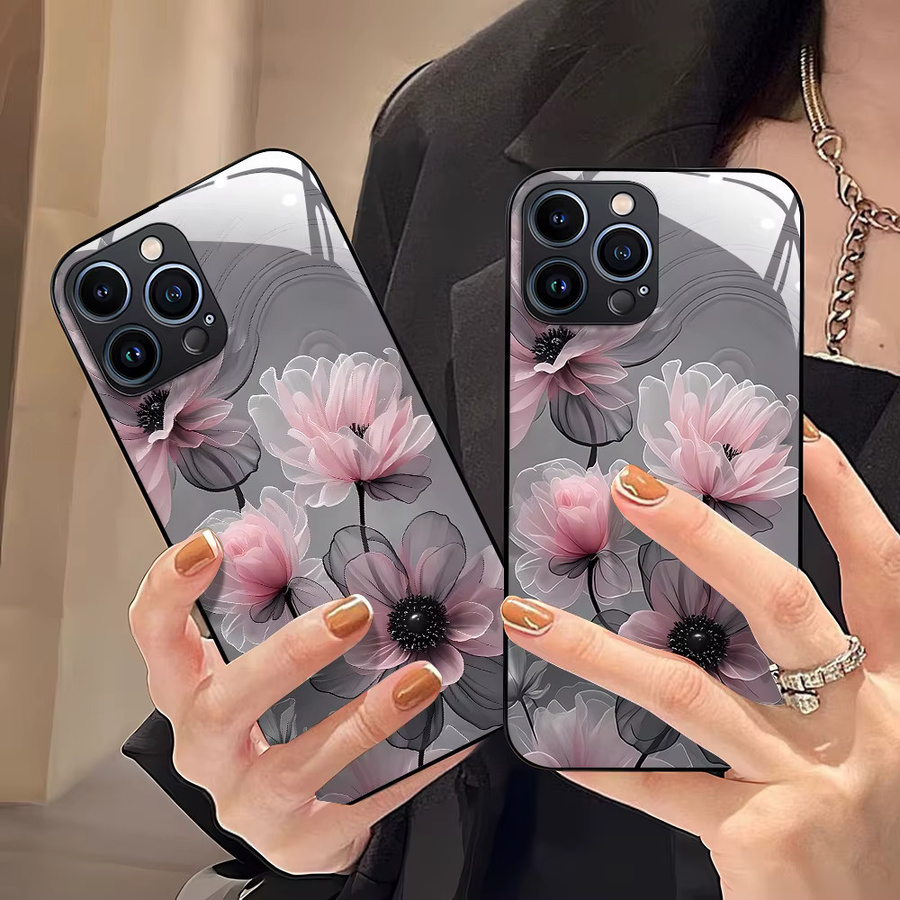Handyhülle mit gehärtetem Glas und Blumen-Design für iPhone 11 bis iPhone 17 Pro Max, Multicolor - Bild 6