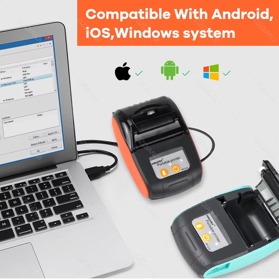 GZQIANJI PT-210 Mini Tragbarer Thermodrucker mit Bluetooth für Windows Android iOS, 58mm Belegdrucker Schwarz - Bild 2