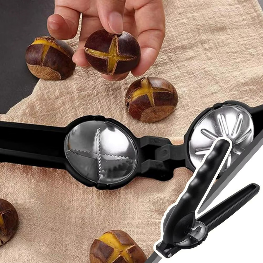 Edelstahl Nussknacker in Schwarz für Kastanien, Pistazien, Macadamia und Walnüsse - Bild 3