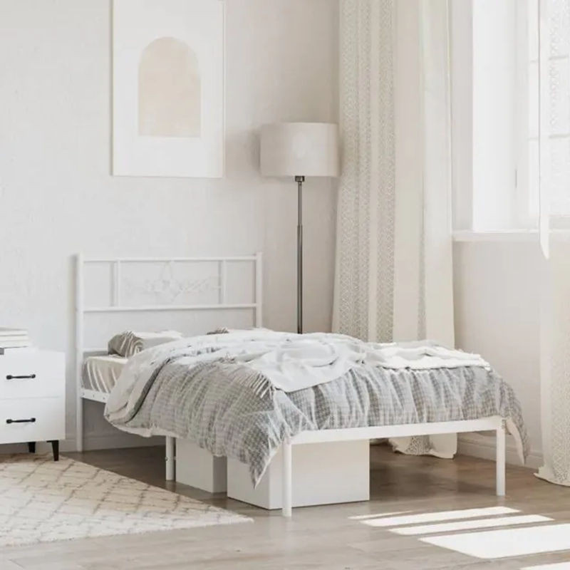 Vidaxl Metallbett mit Kopfteil in Weiß, klassisch und minimalistisch, B/H: 75 x 190 cm - Bild 1