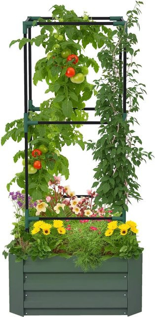 Outsunny Hochbeet aus verzinktem Stahl in Grün, B/T/H: 61 x 61 x 140 cm - Bild 1