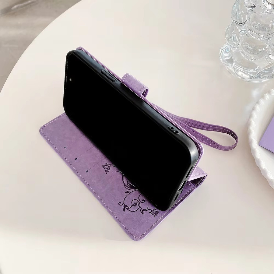 Samsung Flip-Cover Handyhülle mit Schmetterlings-Prägung und Magnetschnalle für Galaxy A55 A35 A15 A25 A54 A34 A24 A14 A53 A33 in Gold und Purple - Bild 3