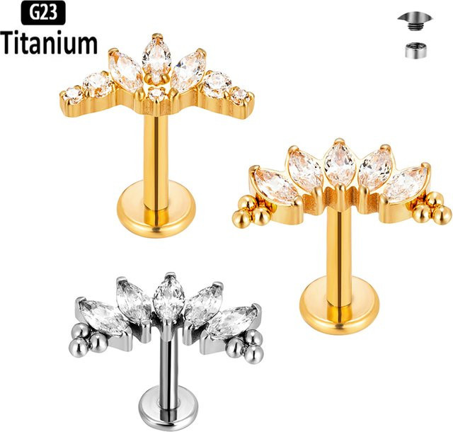 pioroe Labret Ohrring, Titan, Zirkonia, Unisex, 16G - Bild 1