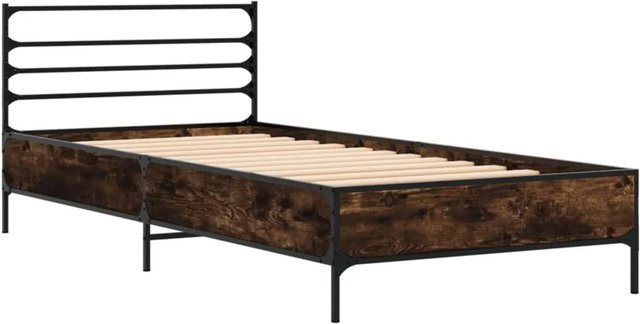 vidaXL Bettgestell aus Holzwerkstoff und Metall in Räuchereiche, Farbe Braun, B/H: 75 x 190 cm - Bild 1