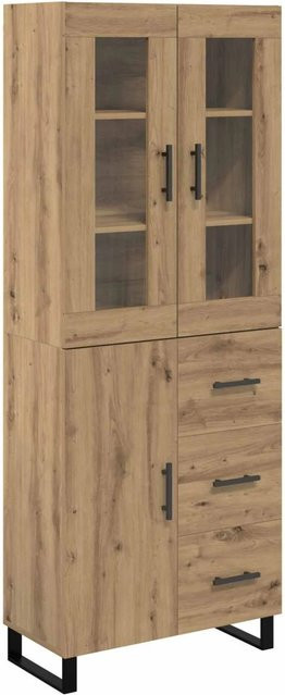 vidaXL Highboard 2-teilig in Artisan-Eiche mit Glastüren aus Glas und Engineered Wood, B/T/H: 180 x 34 x 69,5 cm - Bild 1