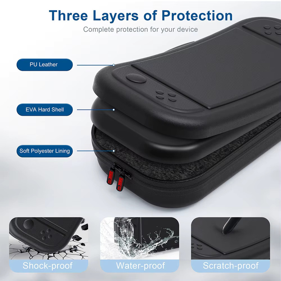GMAXFUN Tragbare Hartschalen-Reisetasche für Nintendo Switch 2 und NS2 in Schwarz mit Glas-Displayschutz und Kappen - Bild 2