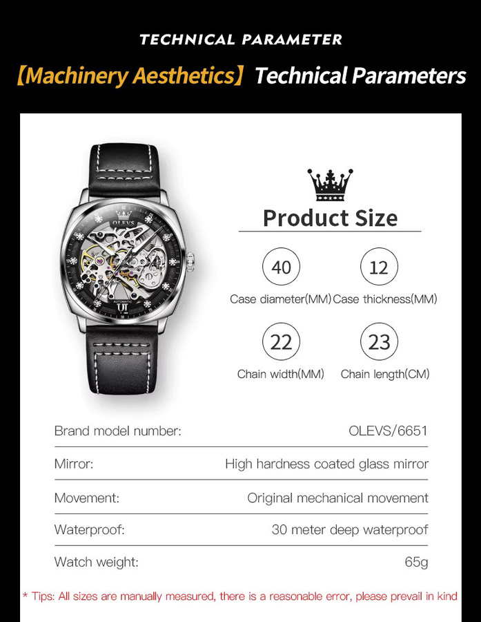 OLEVS Automatikuhr, Lederarmband, Schwarz, Herren - Bild 6