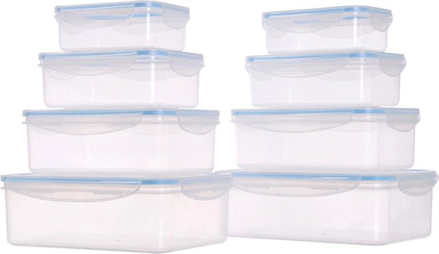Relaxdays Frischhaltedosen 8er Set aus Kunststoff, transparent, luftdicht, stapelbar, mikrowellenfest, gefrierfachgeeignet und spülmaschinenfest, 500 ml bis 2500 ml - Bild 1