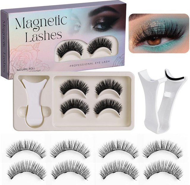 Magnetisches Wimpern Set mit Pinzette, 2 Paar, 3D Faux-Nerz, Natürlich - Bild 1