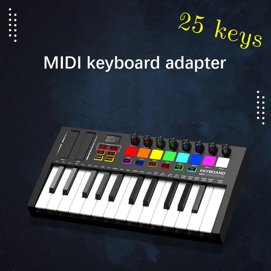 TOMTOP JMS 25-Tasten MIDI-Keyboard-Controller mit Bluetooth, professionelles elektronisches Audio-Arrangement, Schwarz, H x B x T: 3,5 x 34 x 17,8 cm - Bild 6