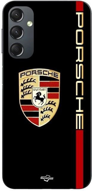 Maniacase Handyhülle für Samsung Galaxy A04s mit PORSCHE Logo in Schwarz, Rot und Gold - Bild 1