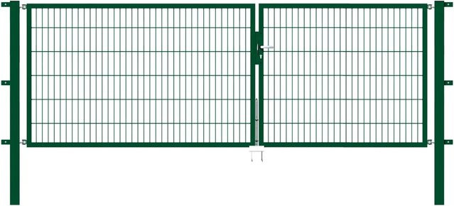 Metallzaun Doppeltor aus Doppelstabmatten in Grün zum Einbetonieren, Breite: 350 cm, Höhe: 120 cm - Bild 1
