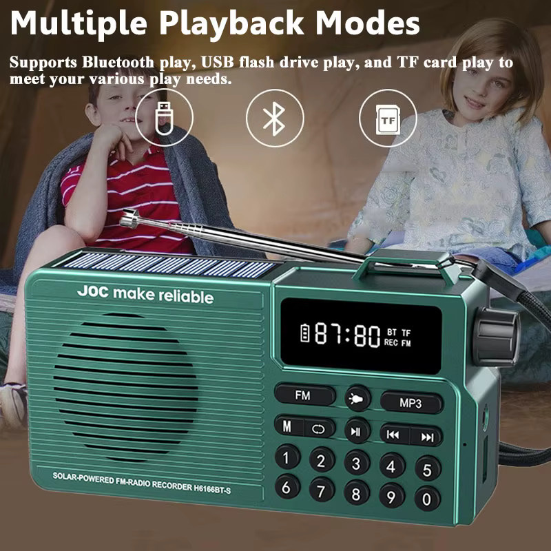 JINSERTA Mini-Notfallradio mit Solar-Ladefunktion, Bluetooth-Lautsprecher und LED-Display, FM-Radio mit Taschenlampe, unterstützt TF und USB, in Grau oder Grün - Bild 6