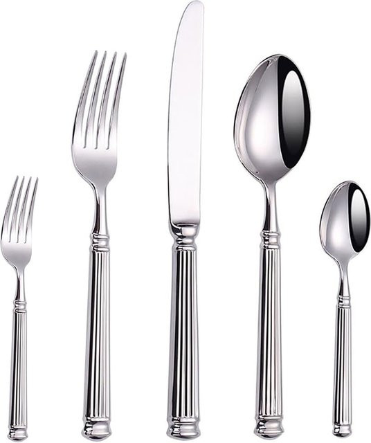 Edles Besteckset aus Edelstahl mit römischem Säulendesign in Silber, bestehend aus Messer, Löffel und Gabel - Bild 1