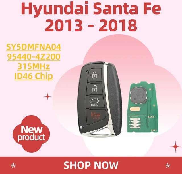 Jingyuqin Smart Card Autoschlüssel Fernbedienung mit 4 Tasten, 315 MHz ID46 für Hyundai Santa Fe 2013–2018 und Genesis, Schwarz - Bild 1