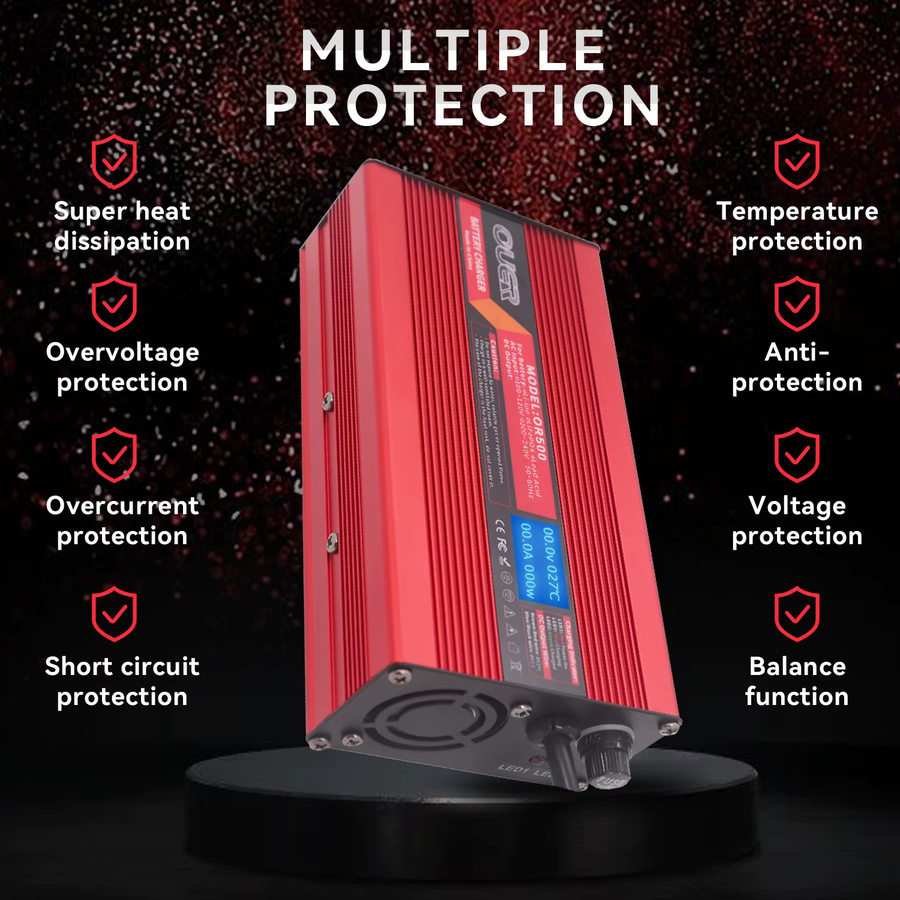 OUER Lithium-Batterie Ladegerät für 48V 13S mit OLED-Display in Rot, 54,6V 8A Schnellladegerät - Bild 5