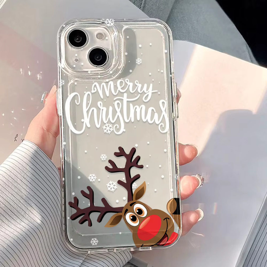 Stoßfeste transparente Handyhülle von Caynes mit Frohe Weihnachten Muster für iPhone 11 bis iPhone 16 Pro Max und Air Modelle aus TPU - Bild 6