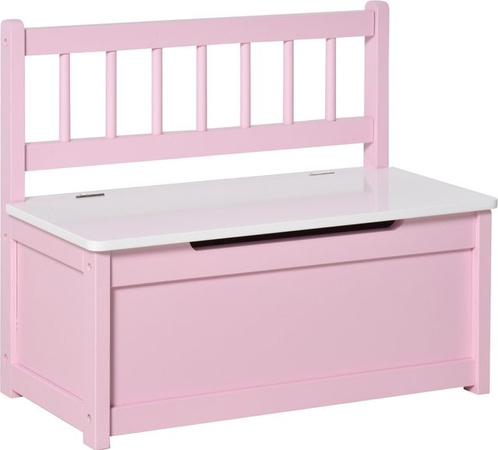 HOMCOM 2-in-1 Spielzeugtruhe für Kinder als Aufbewahrungsbank mit Rückenlehne und Sicherheitscharnier, Rosa, B/T/H: 60 x 30 x 50 cm