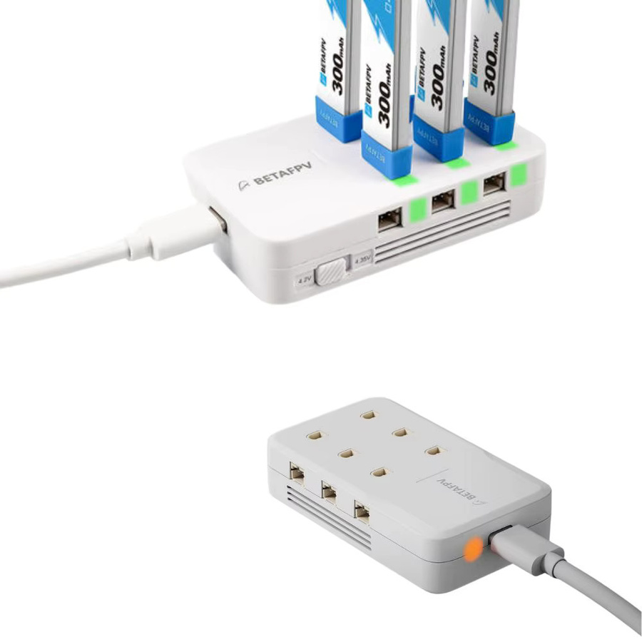 BETAFPV 6-Port 1S Lipo-Akkuladegerät mit 30W Schnellladefunktion für PH2.0 und BT2.0 in Weiß - Bild 2