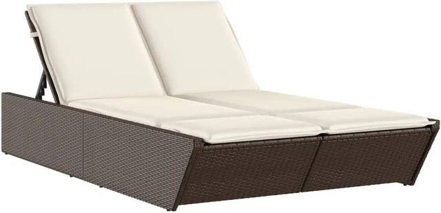 vidaXL Doppel-Sonnenliege aus Poly Rattan in Braun mit Auflagen und verstellbarer Kopfstütze, B/T/H: 118 x 200 x 50,5/62,5/73,5/83 cm - Bild 1