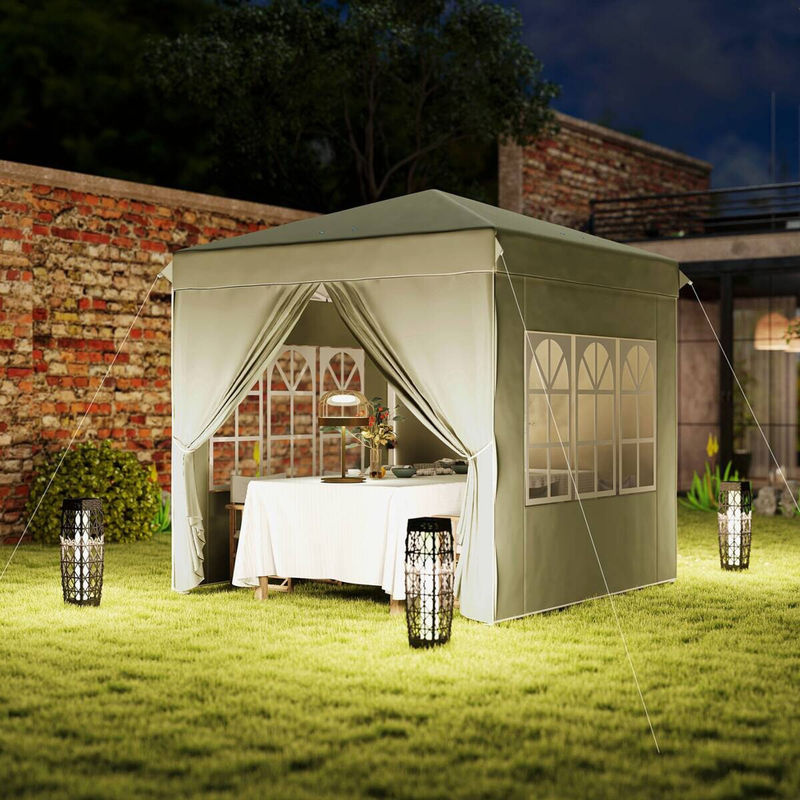 Outsunny Pavillon modern in Cremeweiß aus Metall und Polyester mit Fenstern, B/H/T: 248 x 270 x 248 cm - Bild 2