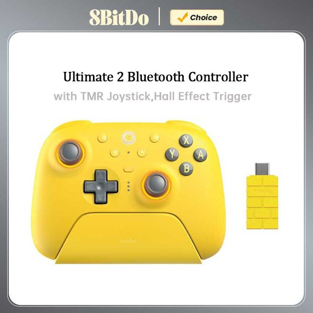8BitDo Ultimate 2 Bluetooth-Controller in Gelb für Nintendo Switch und PC mit TMR-Joystick und Hall-Effekt-Trigger - Bild 1