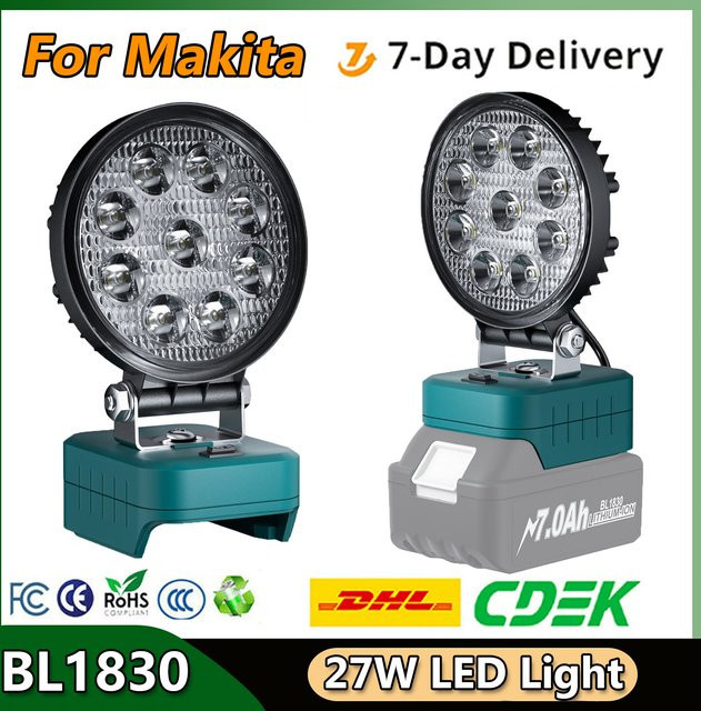 Turpow LED Arbeitsleuchte 27W Schwarz für Makita 18V Akkus BL1815N BL1820 BL1830 BL1840 BL1850 BL1860 - Bild 1