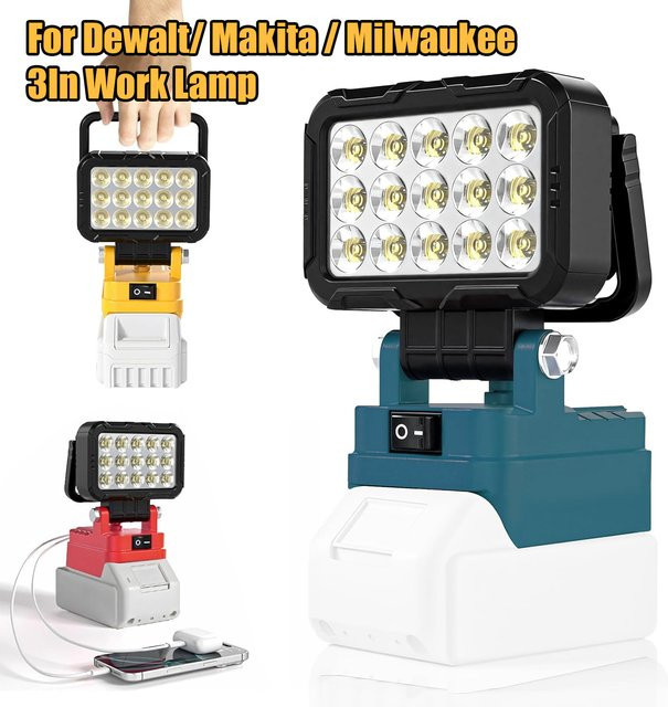 Makita Akku LED-Arbeitsleuchte mit USB-Anschluss, Schwarz, Kabelloses Flutlicht für Profis und Outdoor-Einsätze - Bild 1