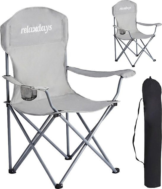 Relaxdays Campingstuhl 2er Set Grau aus Eisen und Polyester mit Armlehnen und Getränkehalter, H: 97 cm, B: 81 cm, T: 54 cm - Bild 1