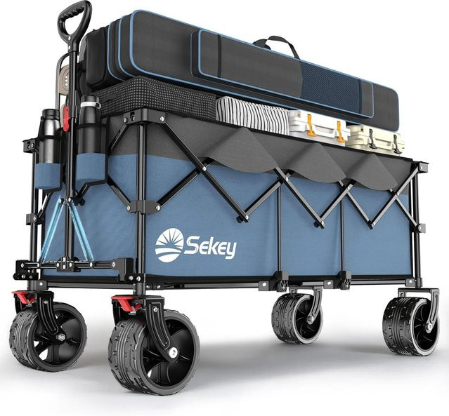 Sekey XXXL Bollerwagen faltbar in Blau mit 300L Volumen und 200KG Tragkraft - Bild 1