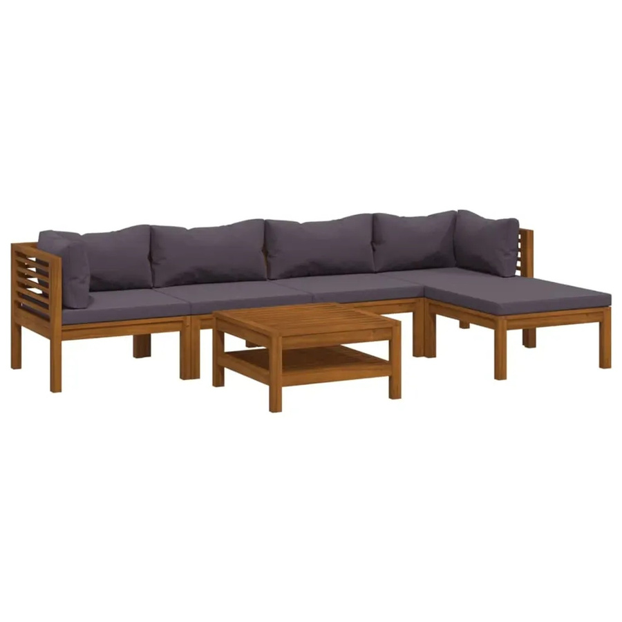 vidaXL 7-tlg. Garten-Lounge-Set aus massivem Akazienholz in L-Form mit dunkelgrauen Polstern - Bild 2