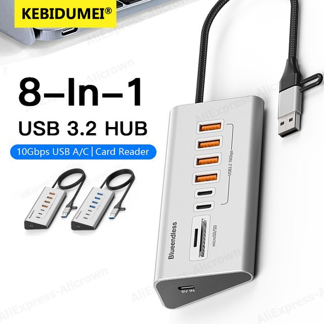 Kebidumei USB 3.2 Typ-C Dockingstation mit 8 Ports und SD/TF-Kartenleser für Laptop und PC, 10Gbps Hochgeschwindigkeits-Übertragung - Bild 1