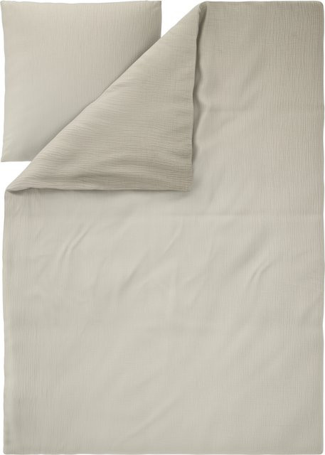 LIVARNO Musselin-Bettwäsche mit Blumenmuster in Beige und Green, Set bestehend aus 1x Bettbezug (155 x 220 cm) und 1x Kissenbezug (80 x 80 cm) aus Baumwolle - Bild 1