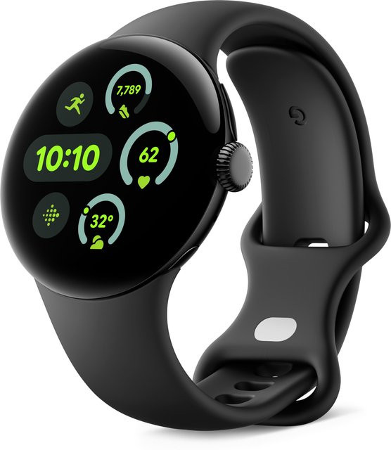 Google Pixel Watch 3 WiFi Smartwatch mit GPS, Aluminiumgehäuse in Matte Black und Sportarmband in Obsidian, 45 mm - Bild 1