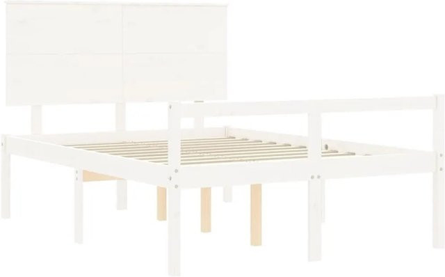 vidaXL Seniorenbett aus massivem Kiefernholz mit Kopfteil in Weiß, B/T/H: 120 x 200 cm - Bild 1