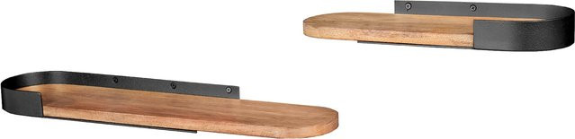 riess-ambiente Wandregal PURE NATURE 2er Set aus massivem Mangoholz und Metall in Schwarz, Breite: 60 cm - Bild 1