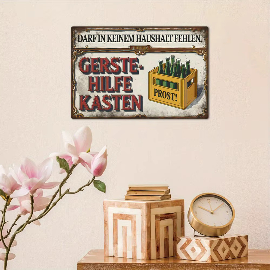 HELLOYOUNG Metallblechschild Vintage Gerste-Hilfe-Kasten Bierkiste Design Wandkunst Mehrfarbig B: 30,0 cm, H: 20,0 cm - Bild 2
