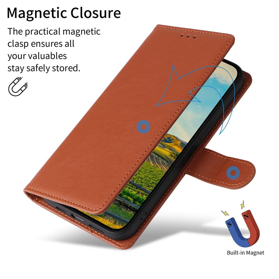 szHAIyu Ledertasche Flip Wallet mit Kartenhalter für Apple iPhone X bis iPhone 16 Pro Max Plus in Braun - Bild 1