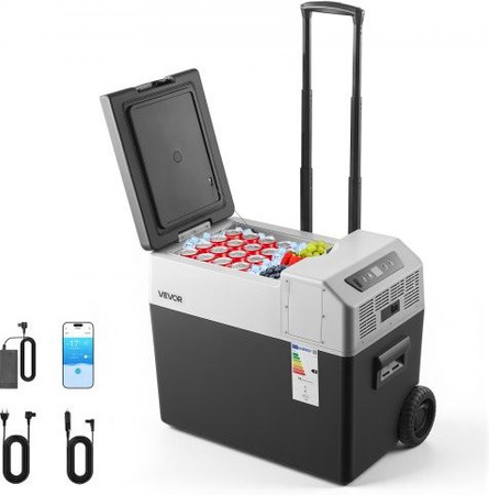 VEVOR Kompressor Kühlbox 40 L mit App-Steuerung und Rädern, Elektrischer Gefrierschrank für Auto, LKW, Van und Camping, 12V/24V DC und 100-240V AC, -22 °C bis 10 °C