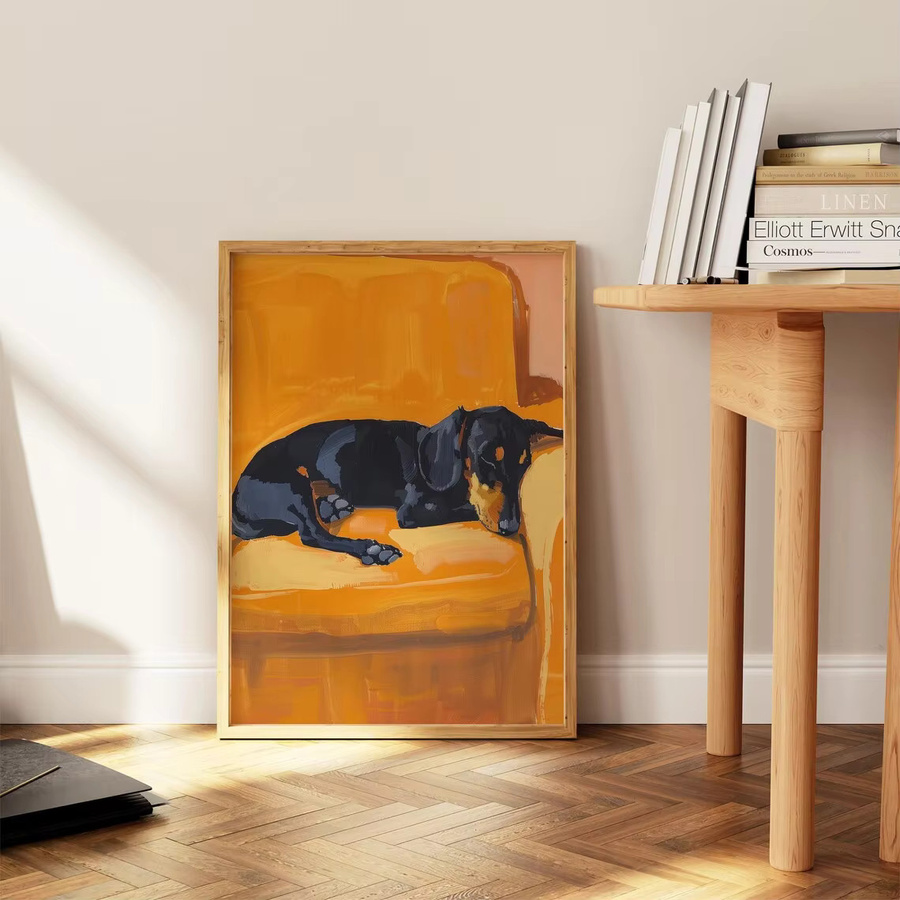 SHENCHEN Wandkunst Dackel-Ölgemälde als moderner Druck auf Papier in Orange - Bild 3