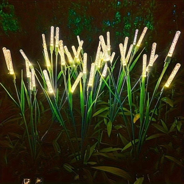 LED-Solar-Schilf-Gartenleuchten mit 10 Köpfen in Warmweiß, IP54 Wasserdicht, Einsteckbare Außenleuchten für den Garten - Bild 1