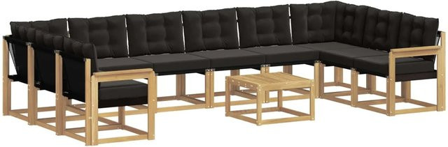 vidaXL Outdoor-Sofagarnitur aus Akazienholz mit 11-teiligem Kissen-Set in Weiß-Schwarz - Bild 1