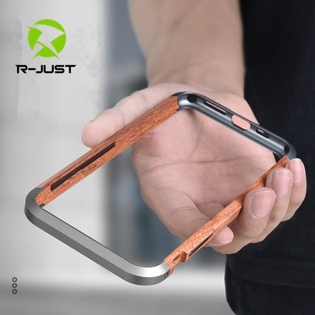 R-just Luxus Handyhülle aus Aluminium und Naturholz für iPhone 15 14 Plus 13 12 Pro Max in Braun/Mehrfarbig - Bild 1